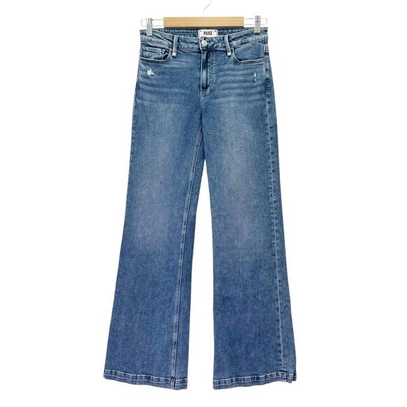 Paige Sabine Wide Leg Jeans Size 27 Shea Distressed Blue High Rise Flare Denim - Picture 2 of 12